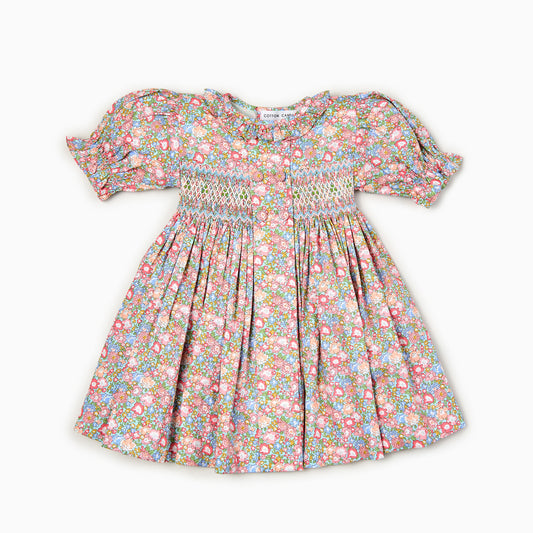 Hand-Smocked Pastel Blue Floral Dress,3M-7T