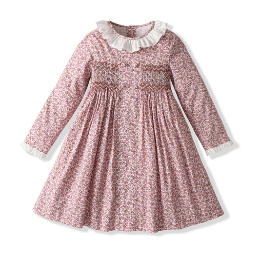 Timeless Floral Hand-Smocked Dress,Pink/Blue,12M to 8T