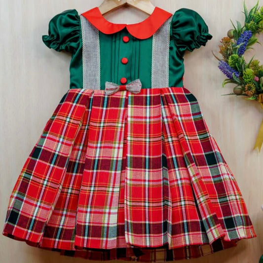 Classic Plaid & Satin Bow Holiday Dress,3M to 8T