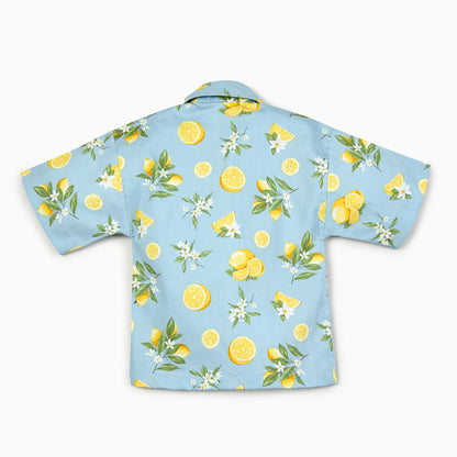 Lemon Blossom Matching Dress and Shirt Set- Blue,6M to 8T