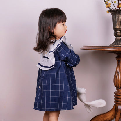 Full Sleeves Plaid Apricot Dress ,12M to 6T.