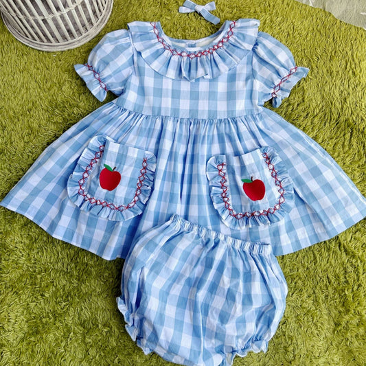 Blue Gingham Back To School Dress,12M to 7T.