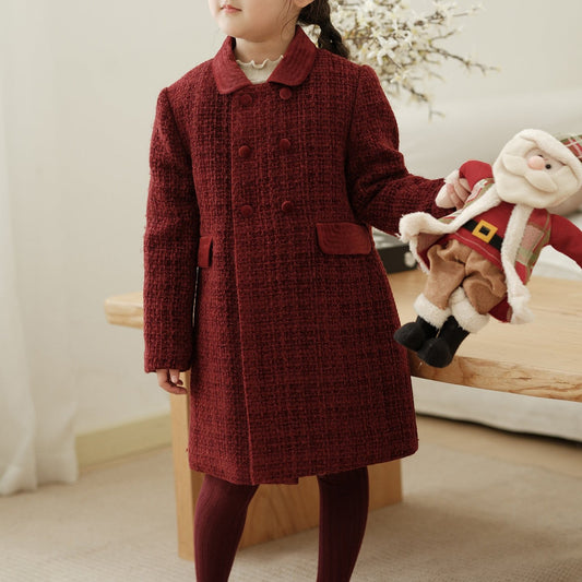 Classic Claret Wool Coat for Kids,2T to 7T.