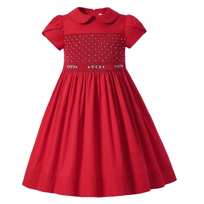 Classic Hand-Smocked Red Holiday Dress, 2T-10T