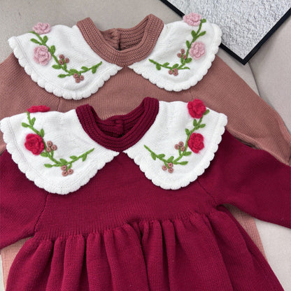 Handmade Floral Embroidered Cotton Dress,2T-6T