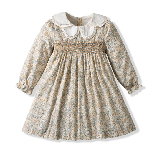 Full Sleeves floral hand smocked dress,12M to 8T