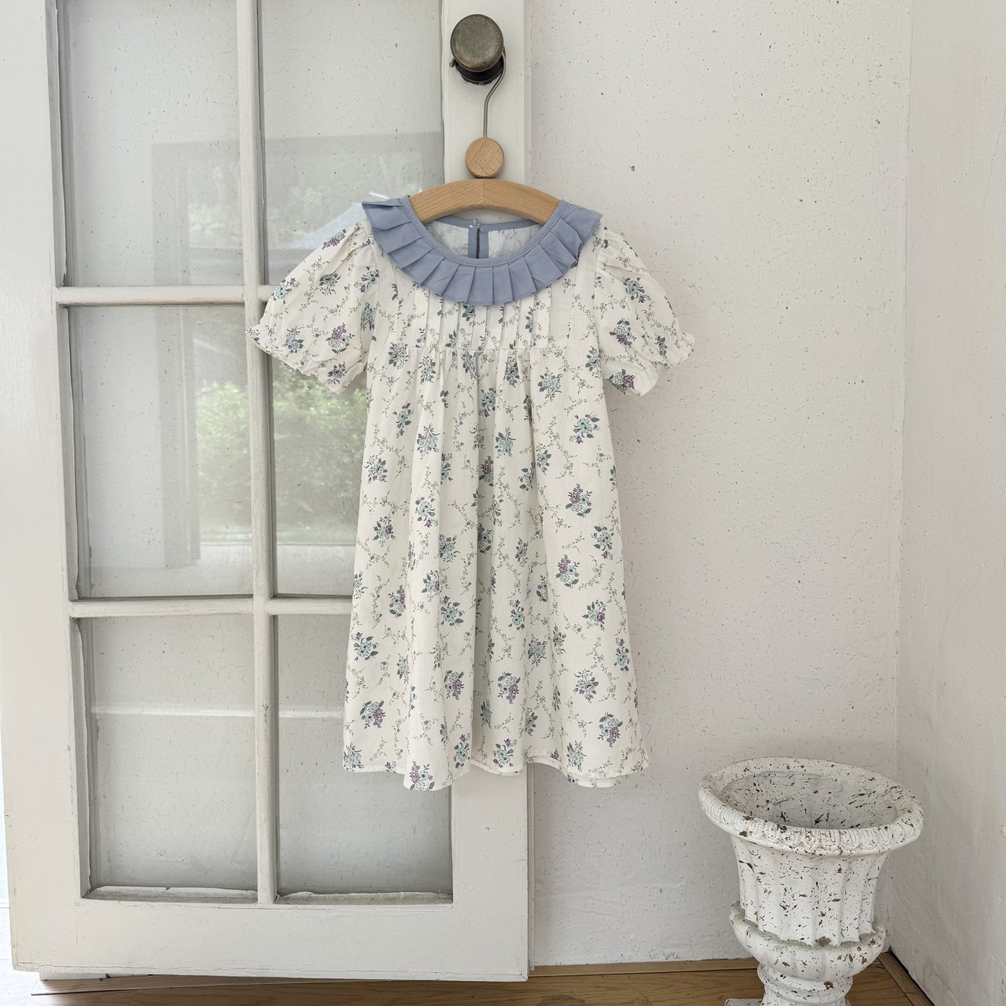 French Floral Pleated Dress,3T to 8T.