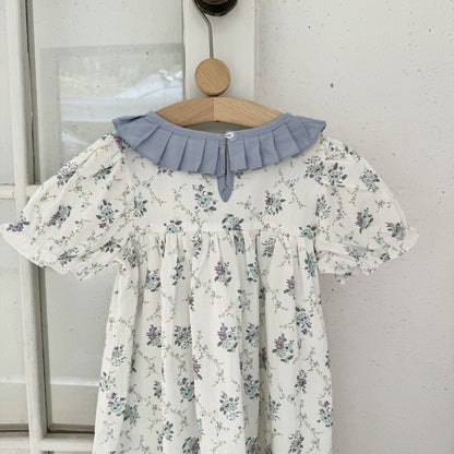 French Floral Pleated Dress,3T to 8T.