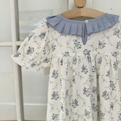 French Floral Pleated Dress,3T to 8T.