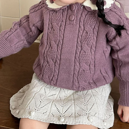 Hand-Crocheted Collared Cable-Knit Sweater,6M to 4T