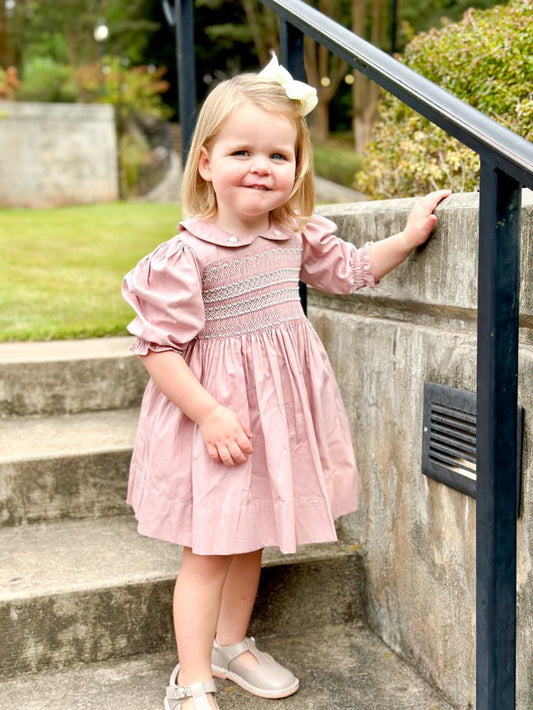 The Rose Blush Hand-Smocked Dress with Pearl Detailing,6M to 8T.