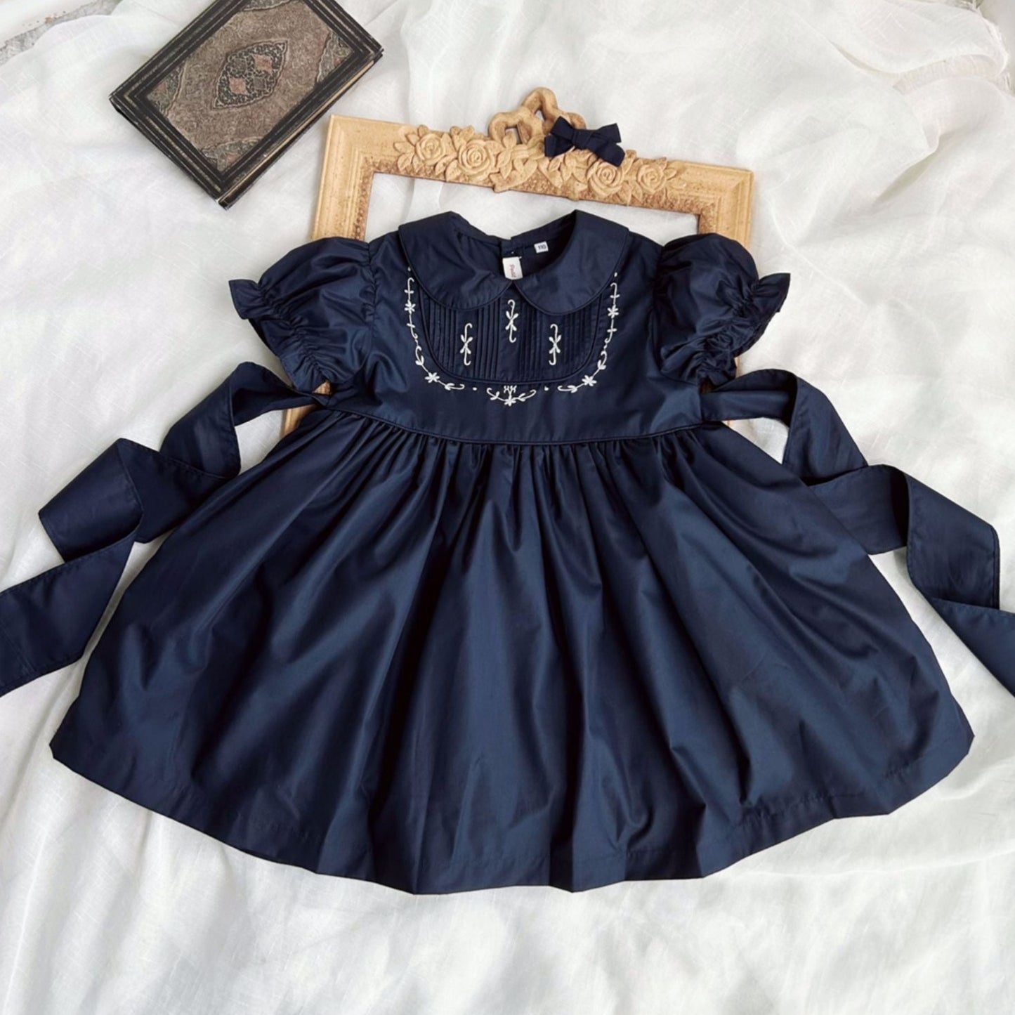 Stunning Dark Blue Embroidered Dress,