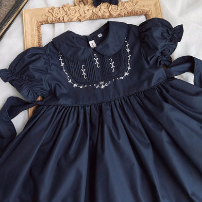 Stunning Dark Blue Embroidered Dress,