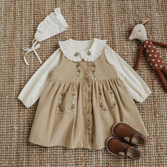 Embroidered Khaki dress & Shirt Combo,12M to 7T.