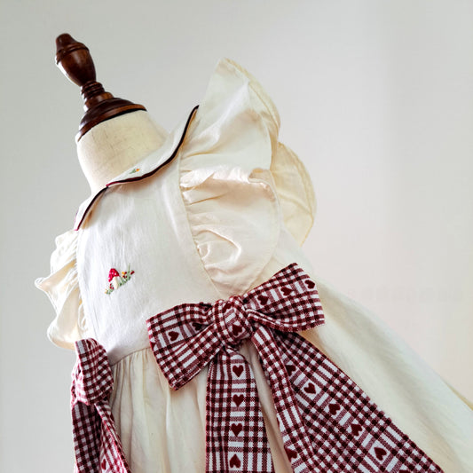White & Burgundy Hand Embroidered Dress,6M to 8T.