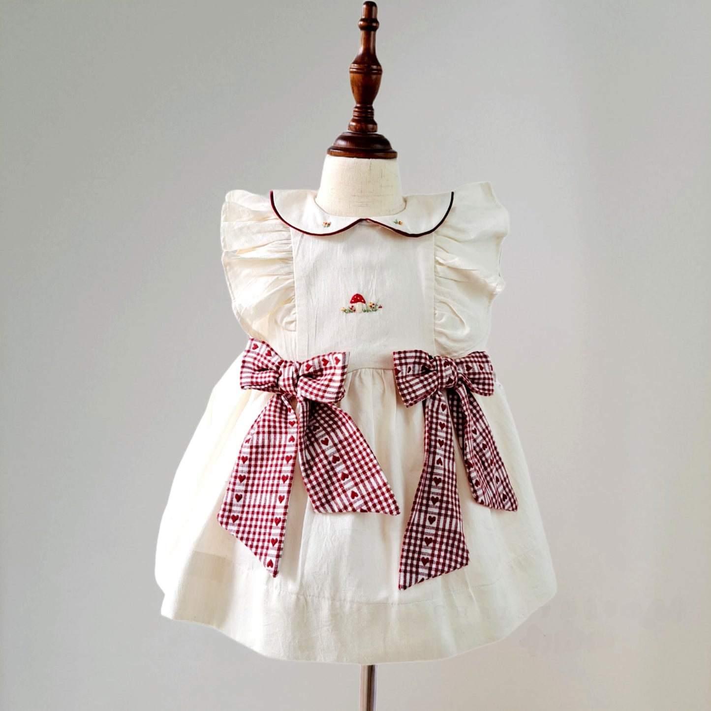 White & Burgundy Hand Embroidered Dress,6M to 8T.