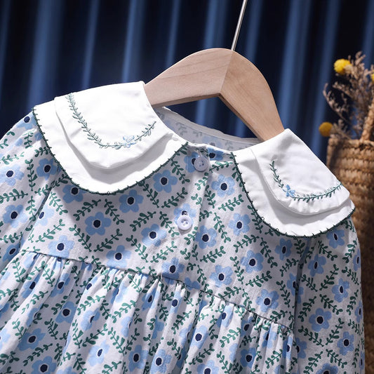 Blue Play Dress With Embroidered Collar,12M to 6T.