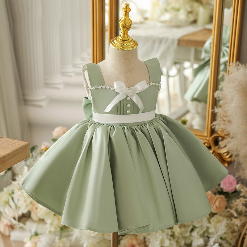 Green Princess Dress With Pearls,12M to 8T.