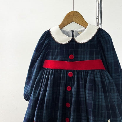 Peter Pan Collar Plaid Dress,12M to 7T.