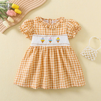 Cute Ice-Cream Embroidered Dress,12M to 5T.