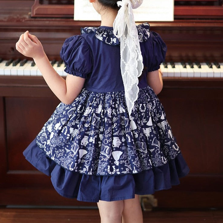Cute Blue Print Dress,2T to 7T