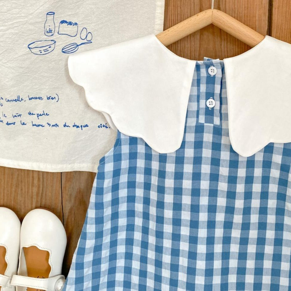 Blue Gingham Back To School Dress With Bag,2T to 7T.