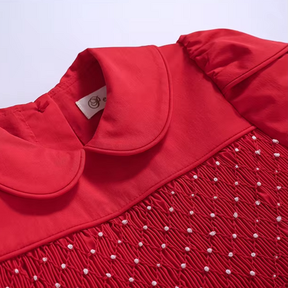 Classic Hand-Smocked Red Holiday Dress, 2T-10T