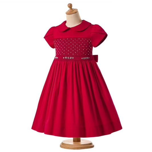 Classic Hand-Smocked Red Holiday Dress, 2T-10T