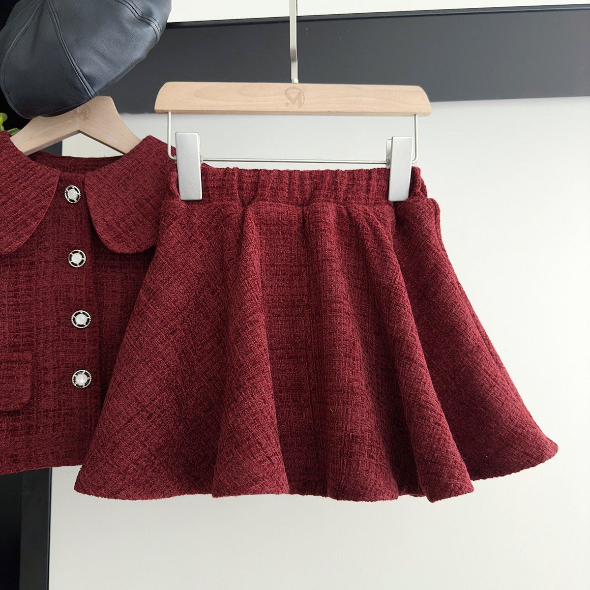 Classic Red Tweed Quilted Coat and Skirt Set, 2T to 7T