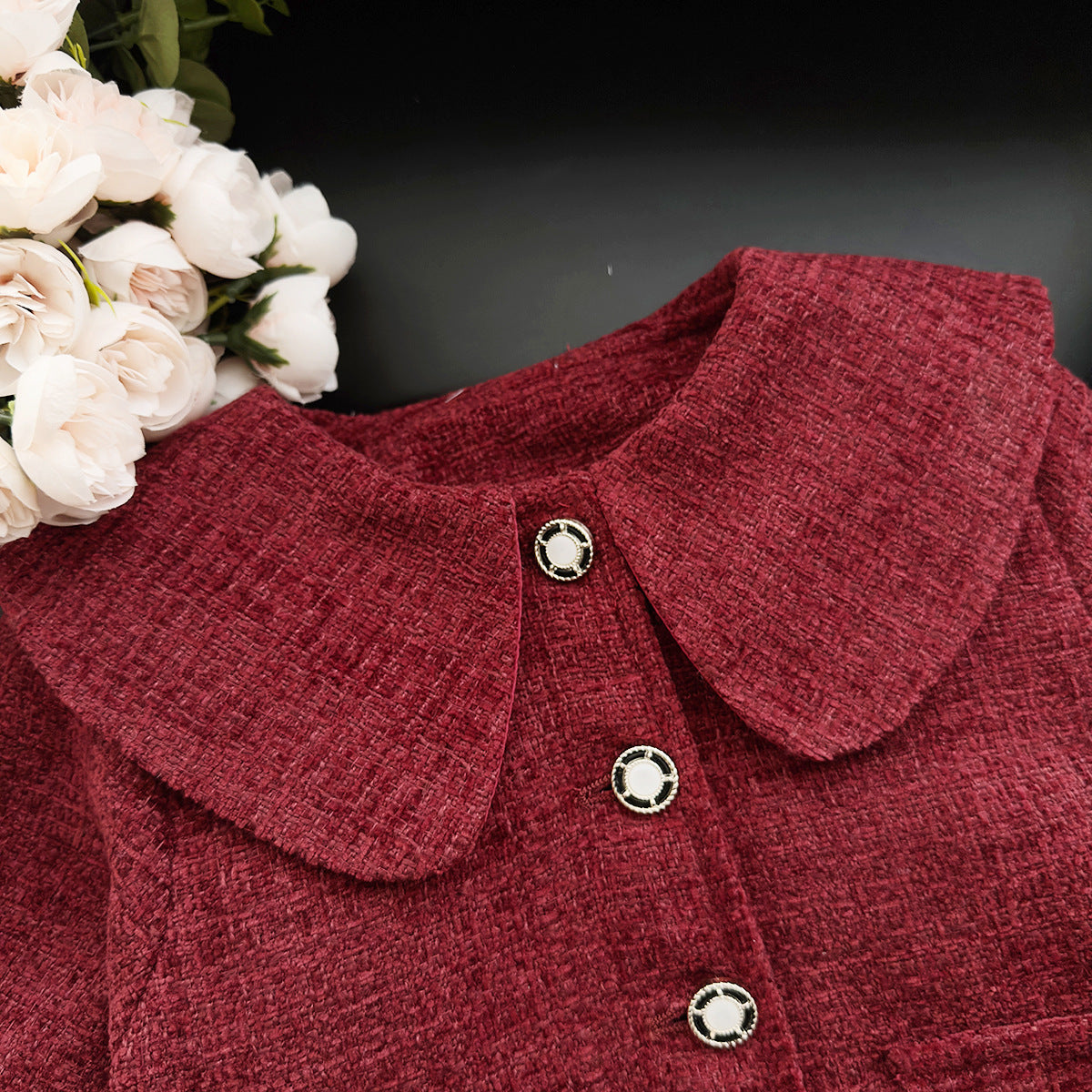 Classic Red Tweed Quilted Coat and Skirt Set, 2T to 7T