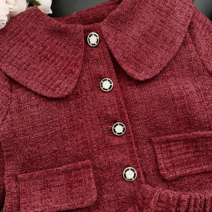 Classic Red Tweed Quilted Coat and Skirt Set, 2T to 7T