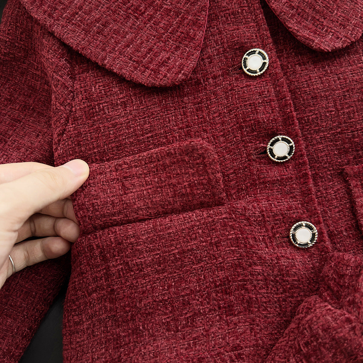 Classic Red Tweed Quilted Coat and Skirt Set, 2T to 7T