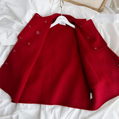 Handmade Kids Classic Red Wool Coat,3T to 8T