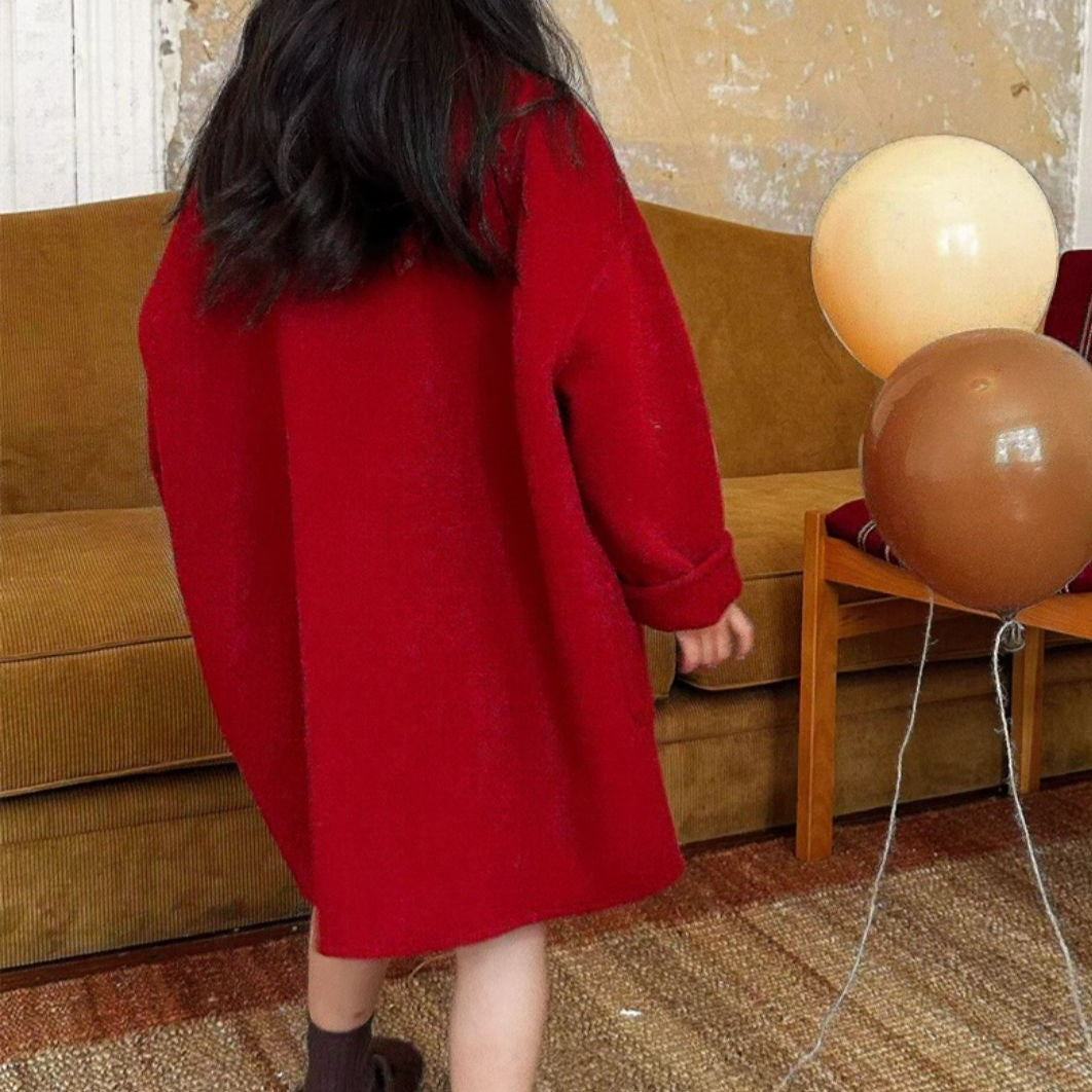 Handmade Kids Classic Red Wool Coat,3T to 8T