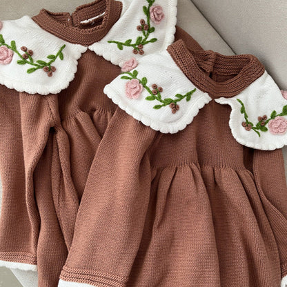 Handmade Floral Embroidered Cotton Dress,2T-6T