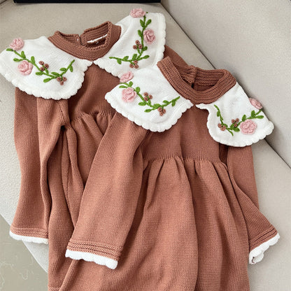 Handmade Floral Embroidered Cotton Dress,2T-6T