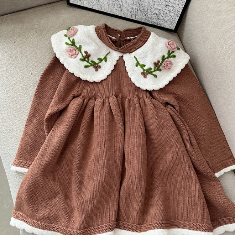 Handmade Floral Embroidered Cotton Dress,2T-6T