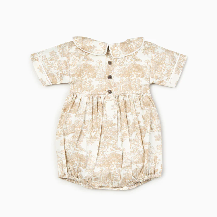 Toile de Jouy Hand-Smocked Biege Romper & Dress,6M to 8T.