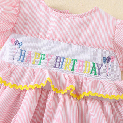 Cute Happy Birthday Embroidered Dress,12M to 5T.