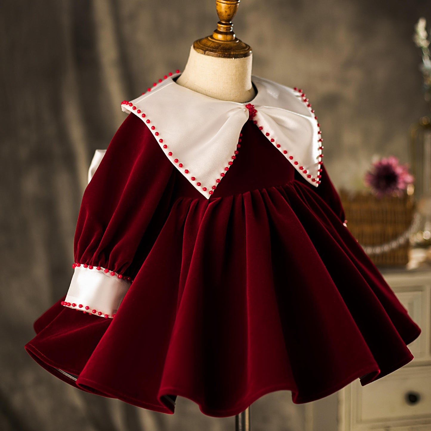 Joyful Burgundy Holiday Season Baby Dress,12M to 6T.