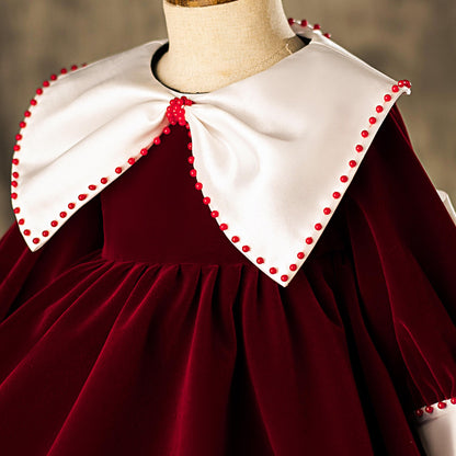 Joyful Burgundy Holiday Season Baby Dress,12M to 6T.