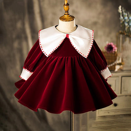 Joyful Burgundy Holiday Season Baby Dress,12M to 6T.