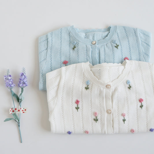 Hand-Embroidered Cotton Cardigan,2T-6T