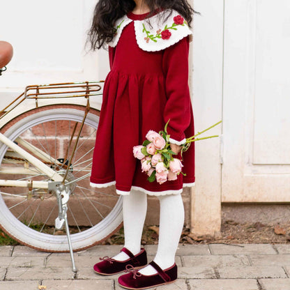 Handmade Floral Embroidered Cotton Dress,2T-6T