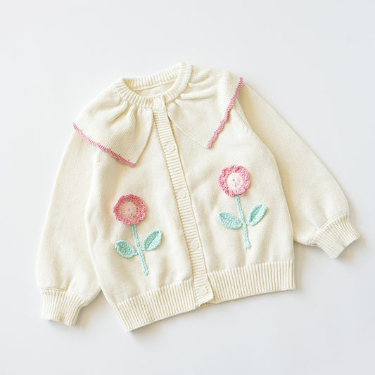 Blossom Charm Hand-Crocheted Sweater,3T to 7T.