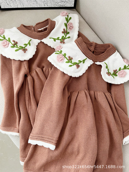 Handmade Floral Embroidered Cotton Dress,2T-6T