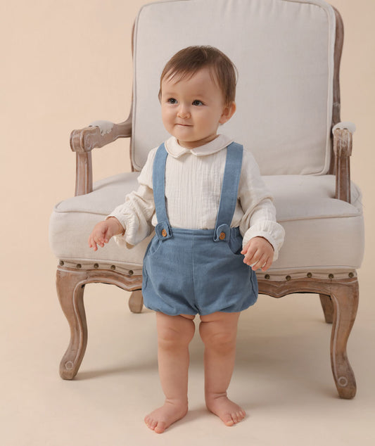 Full-Sleeve Shirt with Blue Overalls, 12M-5T