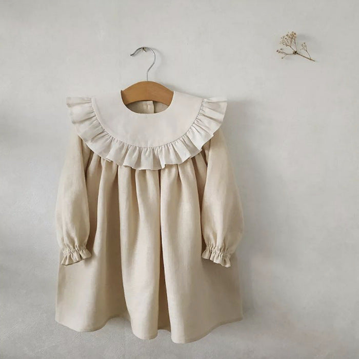 Charming Cotton & Linen Ruffle Collar Dress,2T-7T