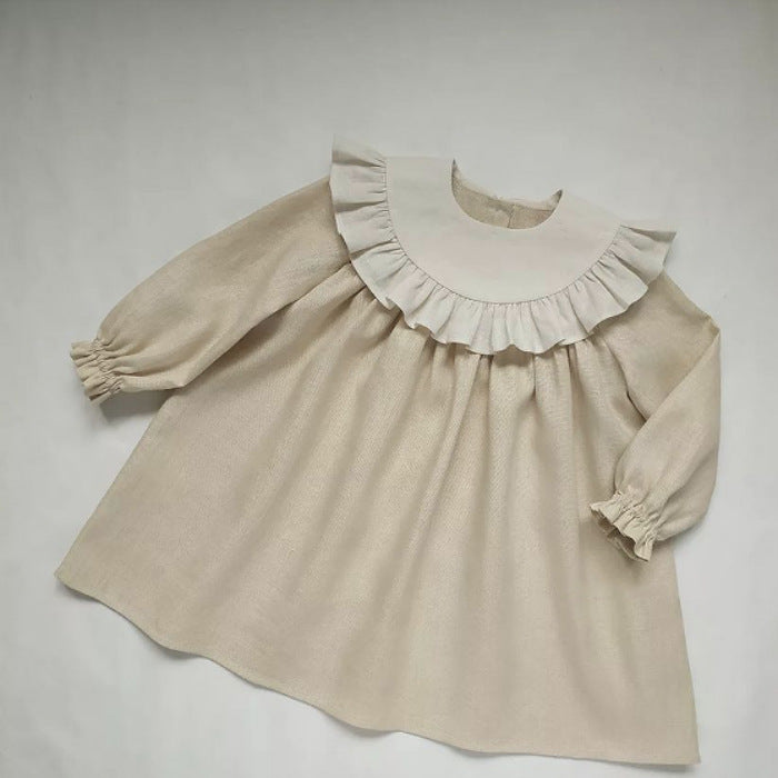 Charming Cotton & Linen Ruffle Collar Dress,2T-7T