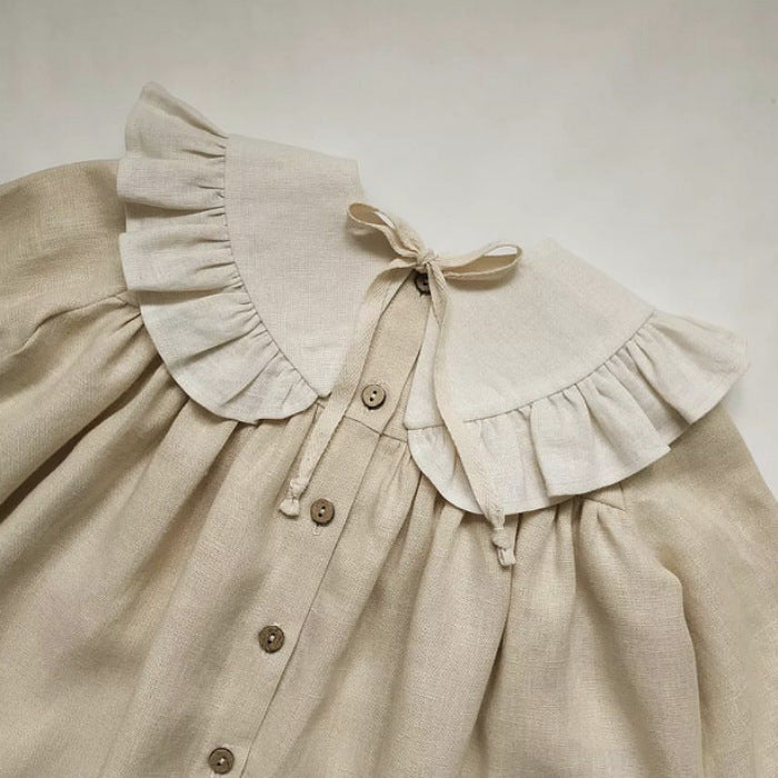 Charming Cotton & Linen Ruffle Collar Dress,2T-7T